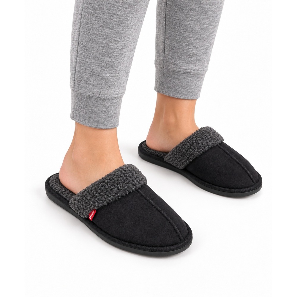 LEVI'S Talya Women's Black Microsuede Faux Fur Scuff Slippers M 7-8
